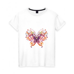 Женская футболка хлопок с принтом Бабочка в Петрозаводске, 100% хлопок | прямой крой, круглый вырез горловины, длина до линии бедер, слегка спущенное плечо | листья | растительный | узор