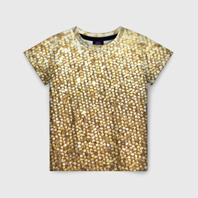 Детская футболка 3D с принтом Золото в Петрозаводске, 100% гипоаллергенный полиэфир | прямой крой, круглый вырез горловины, длина до линии бедер, чуть спущенное плечо, ткань немного тянется | пайетки | текстура | чешуя