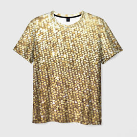 Мужская футболка 3D с принтом Золото в Петрозаводске, 100% полиэфир | прямой крой, круглый вырез горловины, длина до линии бедер | Тематика изображения на принте: пайетки | текстура | чешуя