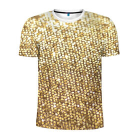 Мужская футболка 3D спортивная с принтом Золото в Петрозаводске, 100% полиэстер с улучшенными характеристиками | приталенный силуэт, круглая горловина, широкие плечи, сужается к линии бедра | пайетки | текстура | чешуя