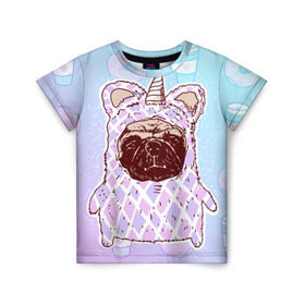 Детская футболка 3D с принтом мопс-единорог в Петрозаводске, 100% гипоаллергенный полиэфир | прямой крой, круглый вырез горловины, длина до линии бедер, чуть спущенное плечо, ткань немного тянется | dog | mops | tmblr | tumbler | unicorn | единорог | мопс