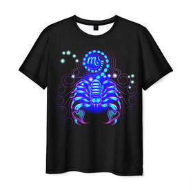 Мужская футболка 3D с принтом Скорпион в Петрозаводске, 100% полиэфир | прямой крой, круглый вырез горловины, длина до линии бедер | Тематика изображения на принте: scorpius | арт | астрономия | другие | звезды | знак зодиака | космос | неоновые | прикольные | скорпион | яркие