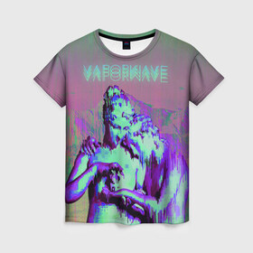 Женская футболка 3D с принтом Vaporwave статуя в Петрозаводске, 100% полиэфир ( синтетическое хлопкоподобное полотно) | прямой крой, круглый вырез горловины, длина до линии бедер | 2к17 | iwkyasap | vaporwave | мода | музыка vaporwave | статуя | стиль | хайп