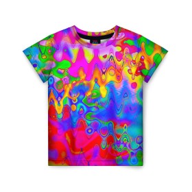Детская футболка 3D с принтом Разноцвет в Петрозаводске, 100% гипоаллергенный полиэфир | прямой крой, круглый вырез горловины, длина до линии бедер, чуть спущенное плечо, ткань немного тянется | Тематика изображения на принте: 
