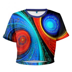 Женская футболка 3D укороченная с принтом Двойной фрактал в Петрозаводске, 100% полиэстер | круглая горловина, длина футболки до линии талии, рукава с отворотами | абстракция | цветные | яркие