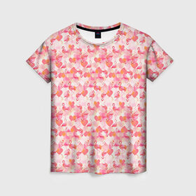 Женская футболка 3D с принтом Розовый фламинго в Петрозаводске, 100% полиэфир ( синтетическое хлопкоподобное полотно) | прямой крой, круглый вырез горловины, длина до линии бедер | камуфляж | паттерн | птицы | розовый