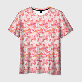 Мужская футболка 3D с принтом Розовый фламинго в Петрозаводске, 100% полиэфир | прямой крой, круглый вырез горловины, длина до линии бедер | Тематика изображения на принте: камуфляж | паттерн | птицы | розовый