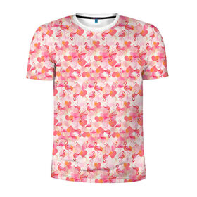 Мужская футболка 3D спортивная с принтом Розовый фламинго в Петрозаводске, 100% полиэстер с улучшенными характеристиками | приталенный силуэт, круглая горловина, широкие плечи, сужается к линии бедра | Тематика изображения на принте: камуфляж | паттерн | птицы | розовый