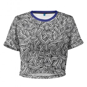 Женская футболка 3D укороченная с принтом Бритвы в Петрозаводске, 100% полиэстер | круглая горловина, длина футболки до линии талии, рукава с отворотами | борода | бритва | бритье | лезвие | металл | паттрен | серый | текстура
