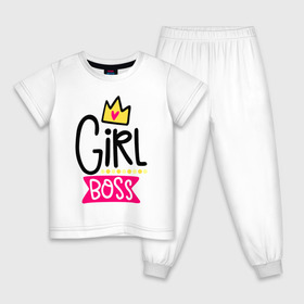 Детская пижама хлопок с принтом Girl Boss в Петрозаводске, 100% хлопок |  брюки и футболка прямого кроя, без карманов, на брюках мягкая резинка на поясе и по низу штанин
 | девочка | девчачья