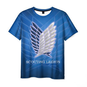 Мужская футболка 3D с принтом Scouting Legion в Петрозаводске, 100% полиэфир | прямой крой, круглый вырез горловины, длина до линии бедер | Тематика изображения на принте: attack on titan | wings | атака титанов | крылья свободы