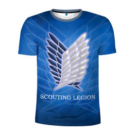 Мужская футболка 3D спортивная с принтом Scouting Legion в Петрозаводске, 100% полиэстер с улучшенными характеристиками | приталенный силуэт, круглая горловина, широкие плечи, сужается к линии бедра | Тематика изображения на принте: attack on titan | wings | атака титанов | крылья свободы