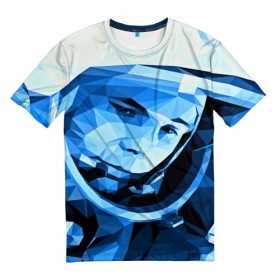 Мужская футболка 3D с принтом Гагарин в Петрозаводске, 100% полиэфир | прямой крой, круглый вырез горловины, длина до линии бедер | 3d | арт | гагарин | другие | космонавт | космонавтики | космос | полигоны | прикольные | текстуры | яркие