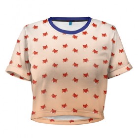 Женская футболка 3D укороченная с принтом лисица паттерн low poly в Петрозаводске, 100% полиэстер | круглая горловина, длина футболки до линии талии, рукава с отворотами | low poly | pattern | запечатка | звери | лес | лиса | лисица | лисичка | оранжевый | паттерн