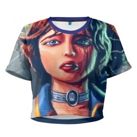 Женская футболка 3D укороченная с принтом BioShock Infinite в Петрозаводске, 100% полиэстер | круглая горловина, длина футболки до линии талии, рукава с отворотами | elizabeth | биошок | элизабет