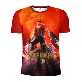 Мужская футболка 3D спортивная с принтом Duke Nukem в Петрозаводске, 100% полиэстер с улучшенными характеристиками | приталенный силуэт, круглая горловина, широкие плечи, сужается к линии бедра | брутальный | взрыв | дюк нюмем | мужик | огонь | радиация | ядерный