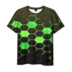 Мужская футболка 3D с принтом Кислотные соты в Петрозаводске, 100% полиэфир | прямой крой, круглый вырез горловины, длина до линии бедер | technology | кислотный | паттерн | соты | яркий