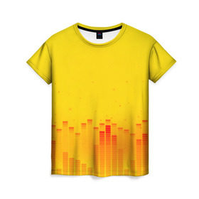 Женская футболка 3D с принтом Эквалайзер звука в Петрозаводске, 100% полиэфир ( синтетическое хлопкоподобное полотно) | прямой крой, круглый вырез горловины, длина до линии бедер | color | colour | light | lights | shine | блеск | желтый | свет | солнечный свет