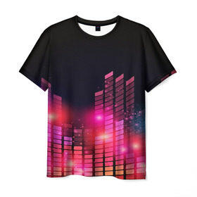 Мужская футболка 3D с принтом Equalizer light в Петрозаводске, 100% полиэфир | прямой крой, круглый вырез горловины, длина до линии бедер | color | colour | glim | glow | light | lights | shine | world