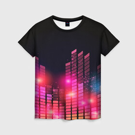 Женская футболка 3D с принтом Equalizer light в Петрозаводске, 100% полиэфир ( синтетическое хлопкоподобное полотно) | прямой крой, круглый вырез горловины, длина до линии бедер | color | colour | glim | glow | light | lights | shine | world