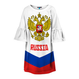 Детское платье 3D с принтом RUSSIA HOCKEY в Петрозаводске, 100% полиэстер | прямой силуэт, чуть расширенный к низу. Круглая горловина, на рукавах — воланы | 2015 | 2016 | 2017 | hockey | hokey | ru | russia | russian | team | герб | россии | россия | ру | сборная | состав | хоккей | чм | чм2017