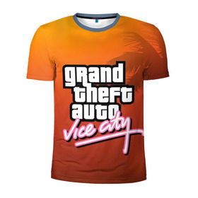 Мужская футболка 3D спортивная с принтом GTA в Петрозаводске, 100% полиэстер с улучшенными характеристиками | приталенный силуэт, круглая горловина, широкие плечи, сужается к линии бедра | grand theft auto | gta | vice city | вайс сити | гта