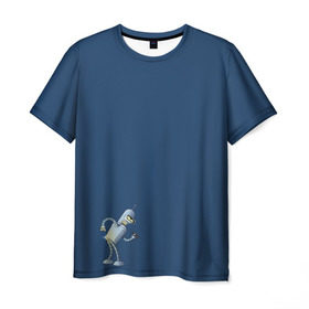 Мужская футболка 3D с принтом bender F в Петрозаводске, 100% полиэфир | прямой крой, круглый вырез горловины, длина до линии бедер | Тематика изображения на принте: bender | futurama | planet express | бендер | блестящий | робот | футурама