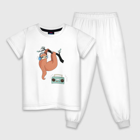Детская пижама хлопок с принтом Ленивец слушает музыку в Петрозаводске, 100% хлопок |  брюки и футболка прямого кроя, без карманов, на брюках мягкая резинка на поясе и по низу штанин
 | арт | ленивец | лень | музыка | прикольные