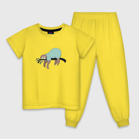 Детская пижама хлопок с принтом Ленивец спит в Петрозаводске, 100% хлопок |  брюки и футболка прямого кроя, без карманов, на брюках мягкая резинка на поясе и по низу штанин
 | арт | ленивец | лень | прикольные | сон