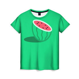 Женская футболка 3D с принтом Арбуз в Петрозаводске, 100% полиэфир ( синтетическое хлопкоподобное полотно) | прямой крой, круглый вырез горловины, длина до линии бедер | fruits | vegan | vegetables | vegetarian | веган | вегетарианство | еда | овощи | фрукты