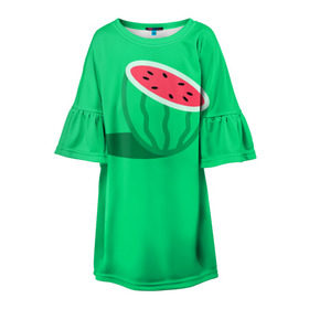 Детское платье 3D с принтом Арбуз в Петрозаводске, 100% полиэстер | прямой силуэт, чуть расширенный к низу. Круглая горловина, на рукавах — воланы | Тематика изображения на принте: fruits | vegan | vegetables | vegetarian | веган | вегетарианство | еда | овощи | фрукты