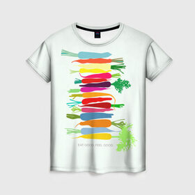 Женская футболка 3D с принтом Feel Good в Петрозаводске, 100% полиэфир ( синтетическое хлопкоподобное полотно) | прямой крой, круглый вырез горловины, длина до линии бедер | fruits | vegan | vegetables | vegetarian | веган | вегетарианство | еда | овощи | фрукты