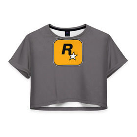 Женская футболка 3D укороченная с принтом Rockstar Games в Петрозаводске, 100% полиэстер | круглая горловина, длина футболки до линии талии, рукава с отворотами | carl johnson | grand theft auto | gta | los santos | sa | san andreas | гта