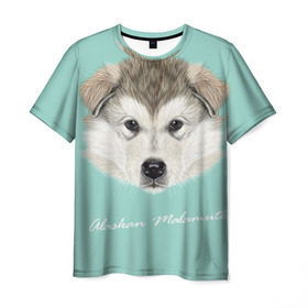 Мужская футболка 3D с принтом Alaskan Malamute в Петрозаводске, 100% полиэфир | прямой крой, круглый вырез горловины, длина до линии бедер | alaskan malamute | dog | puppy | маламут | собака | хаски | щенок