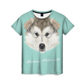 Женская футболка 3D с принтом Alaskan Malamute в Петрозаводске, 100% полиэфир ( синтетическое хлопкоподобное полотно) | прямой крой, круглый вырез горловины, длина до линии бедер | alaskan malamute | dog | puppy | маламут | собака | хаски | щенок