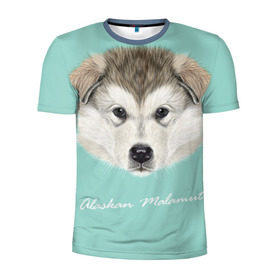 Мужская футболка 3D спортивная с принтом Alaskan Malamute в Петрозаводске, 100% полиэстер с улучшенными характеристиками | приталенный силуэт, круглая горловина, широкие плечи, сужается к линии бедра | Тематика изображения на принте: alaskan malamute | dog | puppy | маламут | собака | хаски | щенок