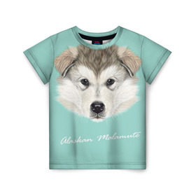 Детская футболка 3D с принтом Alaskan Malamute в Петрозаводске, 100% гипоаллергенный полиэфир | прямой крой, круглый вырез горловины, длина до линии бедер, чуть спущенное плечо, ткань немного тянется | alaskan malamute | dog | puppy | маламут | собака | хаски | щенок