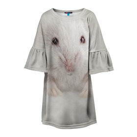 Детское платье 3D с принтом Крыса в Петрозаводске, 100% полиэстер | прямой силуэт, чуть расширенный к низу. Круглая горловина, на рукавах — воланы | Тематика изображения на принте: животные | крыса | мордочка | мышка | мышь | природа