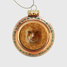Стеклянный ёлочный шар с принтом Рыжий котик в Петрозаводске, Стекло | Диаметр: 80 мм | Тематика изображения на принте: животные | кот | котенок | котик | кошка | мордочка | рыжий