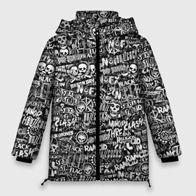Женская зимняя куртка 3D с принтом Панк-рок стикербомбинг в Петрозаводске, верх — 100% полиэстер; подкладка — 100% полиэстер; утеплитель — 100% полиэстер | длина ниже бедра, силуэт Оверсайз. Есть воротник-стойка, отстегивающийся капюшон и ветрозащитная планка. 

Боковые карманы с листочкой на кнопках и внутренний карман на молнии | bad brains | bad religion | black flag | buzzcocks | clash | dead kennedys | green day | minor threat | misfits | nofx | rancid | social distortion | stooges