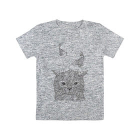 Детская футболка хлопок с принтом Мечтатель в Петрозаводске, 100% хлопок | круглый вырез горловины, полуприлегающий силуэт, длина до линии бедер | воздушный | дзенарт | кот | мечта | принт | раскраска | рыба | рыбки | черно белый