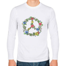 Мужской лонгслив хлопок с принтом peace flowers в Петрозаводске, 100% хлопок |  | flowers | peace | мир | цветы
