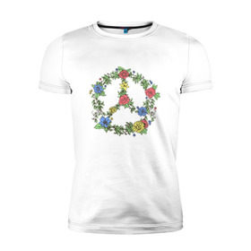 Мужская футболка премиум с принтом peace flowers в Петрозаводске, 92% хлопок, 8% лайкра | приталенный силуэт, круглый вырез ворота, длина до линии бедра, короткий рукав | Тематика изображения на принте: flowers | peace | мир | цветы