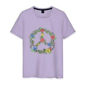 Мужская футболка хлопок с принтом peace flowers в Петрозаводске, 100% хлопок | прямой крой, круглый вырез горловины, длина до линии бедер, слегка спущенное плечо. | Тематика изображения на принте: flowers | peace | мир | цветы