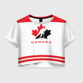Женская футболка 3D укороченная с принтом TEAM CANADA в Петрозаводске, 100% полиэстер | круглая горловина, длина футболки до линии талии, рукава с отворотами | 2017 | canada | team | teamcanada | канада | мира | россия | хоккей | чемпионат | чм2017