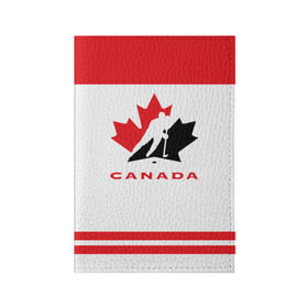Обложка для паспорта матовая кожа с принтом TEAM CANADA в Петрозаводске, натуральная матовая кожа | размер 19,3 х 13,7 см; прозрачные пластиковые крепления | Тематика изображения на принте: 2017 | canada | team | teamcanada | канада | мира | россия | хоккей | чемпионат | чм2017
