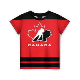 Детская футболка 3D с принтом TEAM CANADA в Петрозаводске, 100% гипоаллергенный полиэфир | прямой крой, круглый вырез горловины, длина до линии бедер, чуть спущенное плечо, ткань немного тянется | Тематика изображения на принте: 2017 | canada | hochey | team | teamcanada | канада | мира | россия | хоккей | чемпионат | чм2017