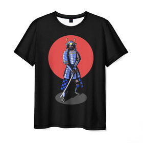 Мужская футболка 3D с принтом Самурай, японское солнце в Петрозаводске, 100% полиэфир | прямой крой, круглый вырез горловины, длина до линии бедер | азия | воин | катана | меч | сегун | сэнсэй | харакири | честь | японец | япония