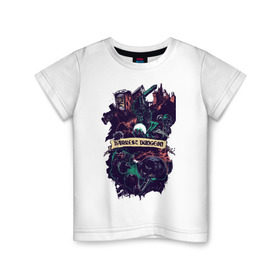 Детская футболка хлопок с принтом Darkest Dungeon в Петрозаводске, 100% хлопок | круглый вырез горловины, полуприлегающий силуэт, длина до линии бедер | darkest dungeon | замок | игра | логотип | рыцарь | темные подземелья | тьма | череп | чумной доктор