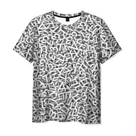 Мужская футболка 3D с принтом Узор из букв в Петрозаводске, 100% полиэфир | прямой крой, круглый вырез горловины, длина до линии бедер | алфавит | белый | буквы | паттерн | текстура